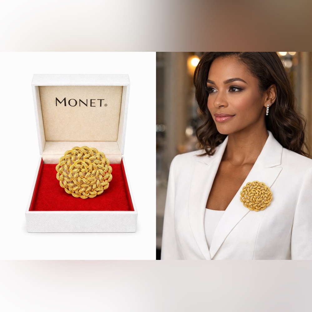 Monet Gold-Tone Intricate Brooch stamped inside